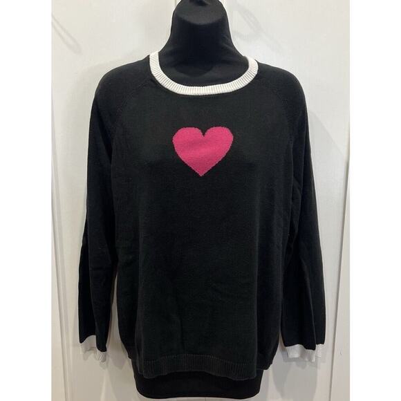 Jones New York Women’s Black Sweater Hot Pink Valentine Heart XL - Picture 1 of 6
